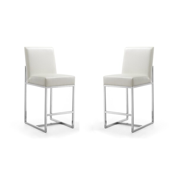 Manhattan Comfort Element 24" Faux Leather Counter Stool in Pearl White and Polished Chrome (Set of 2) 2-CS003-PW - main